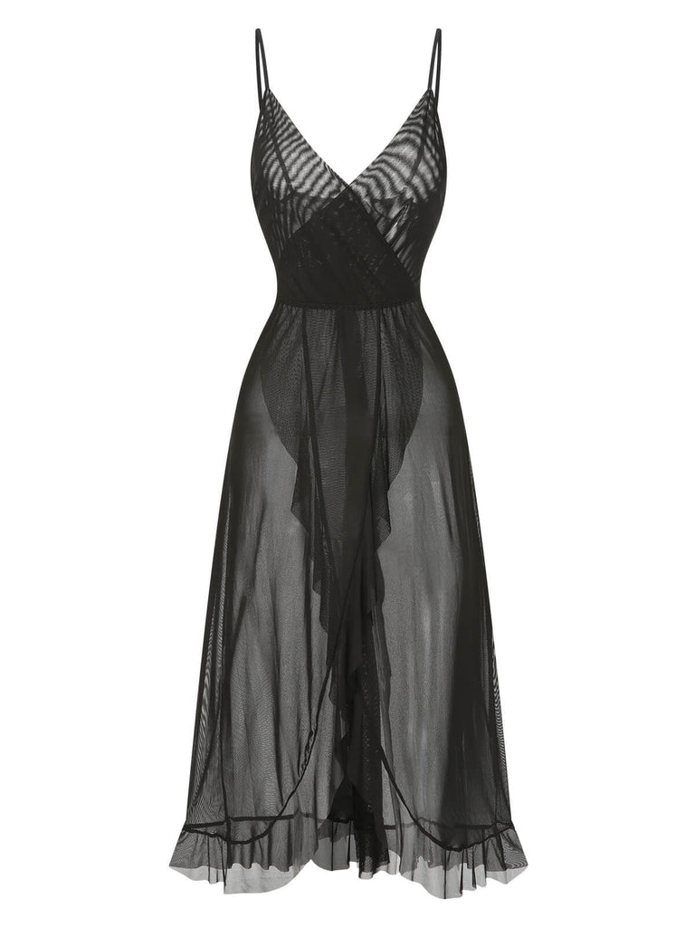 sheer sleep dress Women Sexy Sheer Mesh Dress Deep V-Neck Sleeveless Perspective Sleepwear Dress Long Nightgown Valentine's Day Pajamas Black at Amazon Women's Clothing store