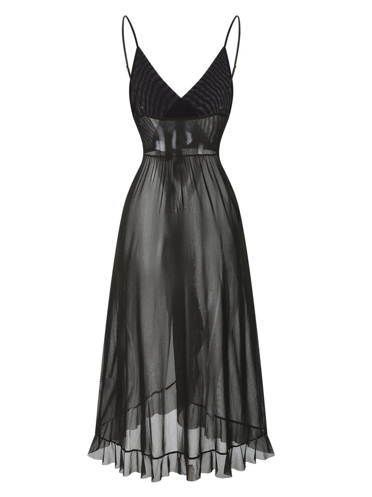 1930s Solid V-Neck Ruffle Sheer Nightgown 1930s Solid V-Neck Ruffle Sheer Nightgown