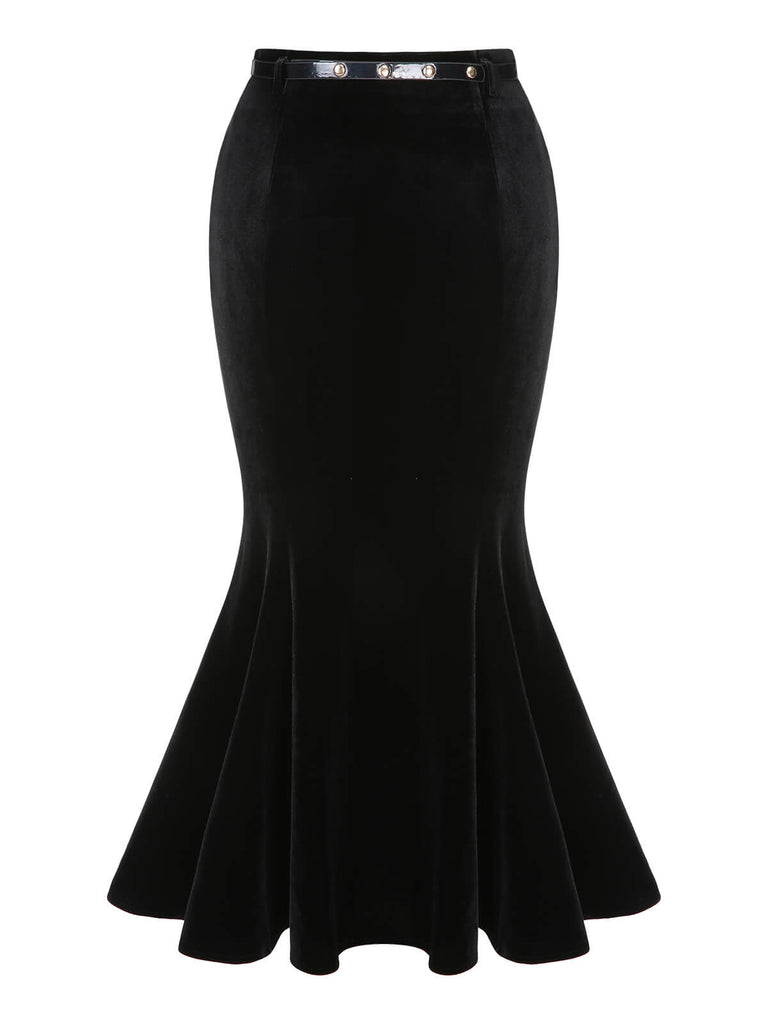 This 1930s Solid Velvet Mermaid Skirt spins 1930s stories with every step