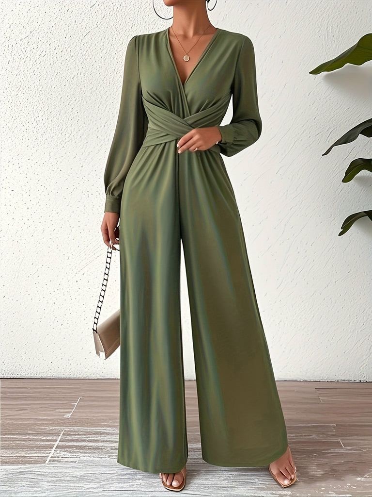 1930s Solid Wrap Front Long Sleeve Jumpsuit - vintage romper, retro jumpsuit for vintage lovers