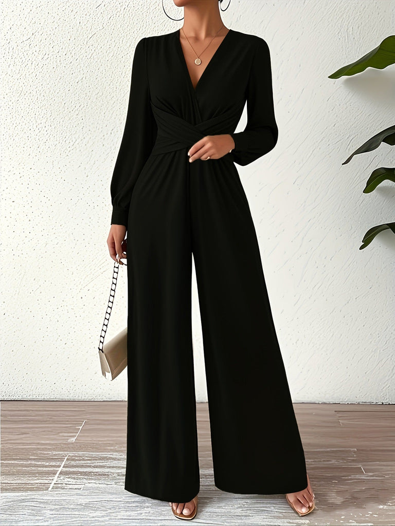 1930s Solid Wrap Front Long Sleeve Jumpsuit - vintage romper, retro jumpsuit for vintage lovers