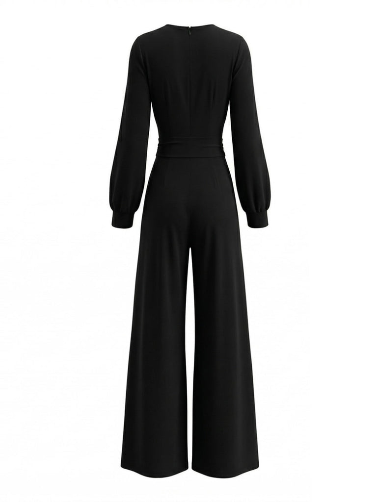 1930s Solid Wrap Front Long Sleeve Jumpsuit - vintage romper, retro jumpsuit for vintage lovers