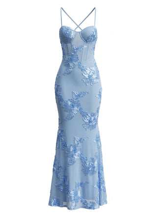 1930s Spaghetti Strap 3D Floral Maxi Mermaid Dress - vintage dress, retro fashion