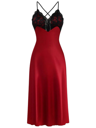 1930s Spaghetti Strap Lace Satin Nightdress - vintage dress, retro fashion