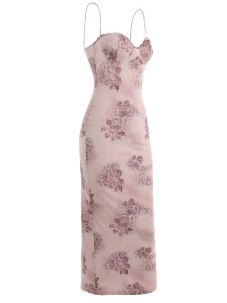 1930s Spaghetti Strap Leopard Floral Dress - vintage dress, retro fashion