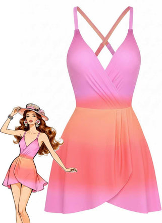 1930s Spaghetti Strap Ombre One-Piece Swimdress - vintage dress, retro fashion