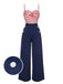 She finds her 1930s story in this Dark Blue 1930s Spaghetti Strap Stripes Jumpsuit