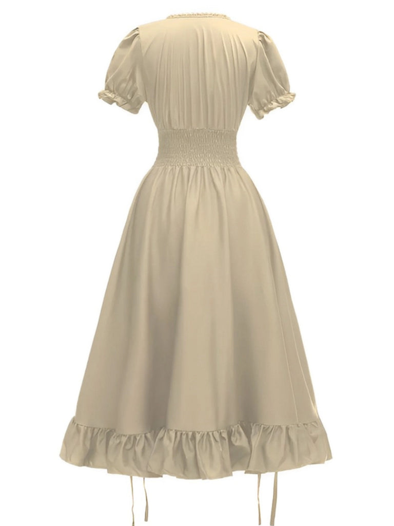 1930s Square Neck Wrinkles Puff Sleeves Dress | Retro Stage