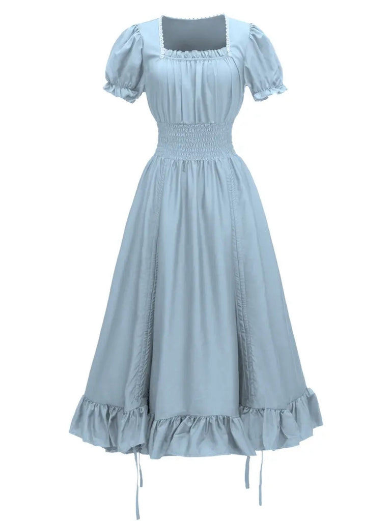1930s Square Neck Wrinkles Puff Sleeves Dress — the kind of 1930s dress that makes strangers smile