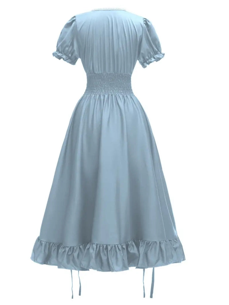 1930s Square Neck Wrinkles Puff Sleeves Dress — a 1930s silhouette that turns sidewalks into runways