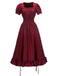 1930s Square Neck Wrinkles Puff Sleeves Dress: where 1930s romance meets her modern spirit
