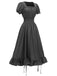 1930s Square Neck Wrinkles Puff Sleeves Dress, vintage dress, retro fashion - perfect for women who love vintage and retro fashion
