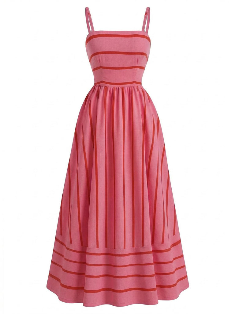 sachin and babi light blue dress 1930s Striped Spaghetti Strap Hollow Smocked Dress