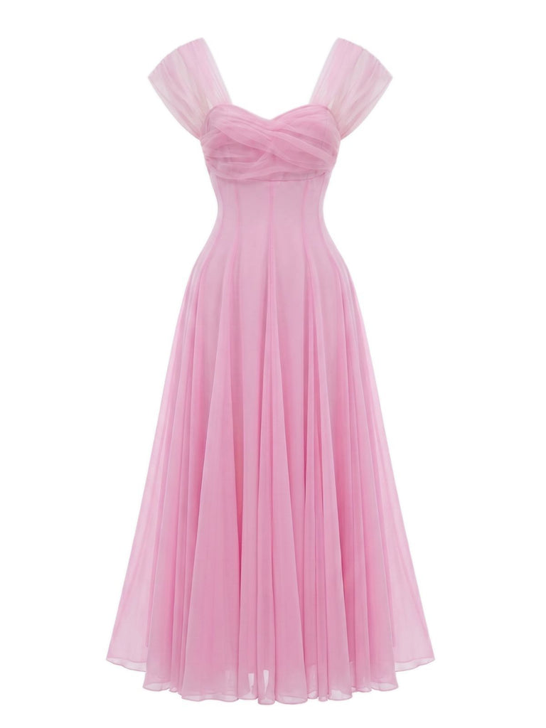 1930s Sweetheart Neck Cap Sleeve Mesh Fishbone Dress