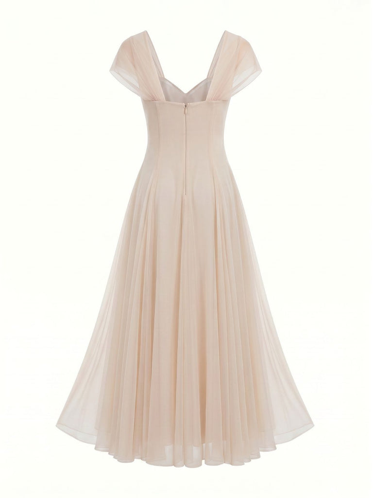 1930s Sweetheart Neck Cap Sleeve Mesh Fishbone Dress