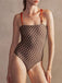 Brown 1930s Beads Straps Polka Dots Reversible Swimsuit - vintage swimsuit, pin-up style