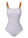 Brown 1930s Beads Straps Polka Dots Reversible Swimsuit - vintage swimsuit, pin-up style