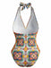 Multicolor 1930s Mediterranean Print Halter One-Piece Swimsuit - vintage swimsuit, pin-up style