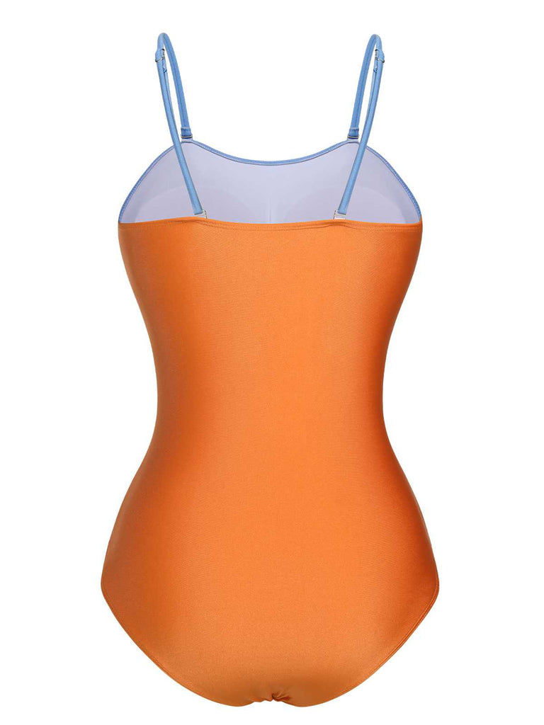 1930s Spaghetti Strap Contrast 3D Flower One-Piece Swimsuit - vintage swimsuit, pin-up style
