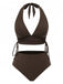 She's wearing 1930s Textured Fabric Solid Halter Lace-Up Swimsuit and the whole beach remembers the 1930s