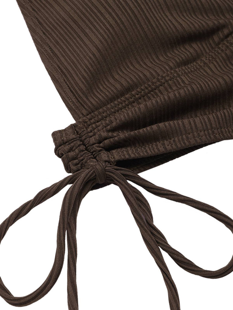 This 1930s Textured Fabric Solid Halter Lace-Up Swimsuit carries 1930s vacation dreams in every stitch