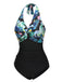 1930s Tropical Plants Lace-Up Halter Swimsuit: 1930s Riviera elegance, reimagined for her
