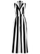 She finds her 1930s story in this 1930s V-Neck Black & White Vertical Stripes Jumpsuit