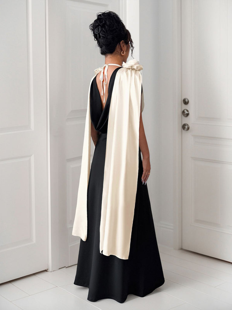 1930s V-Neck Colorblock 3D Roses Cape Dress 1930s V-Neck Colorblock 3D Roses Cape Dress