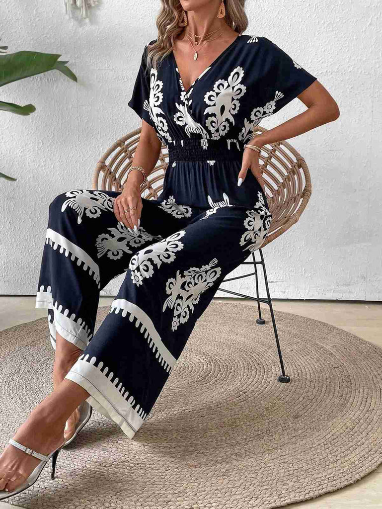 1930s V-Neck National Totem Wideleg Jumpsuit — 1930s vintage charm for her modern wardrobe
