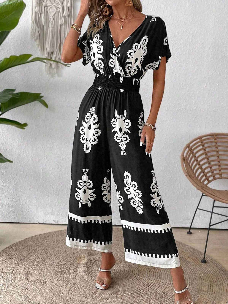 1930s V-Neck National Totem Wideleg Jumpsuit — 1930s vintage charm for her modern wardrobe
