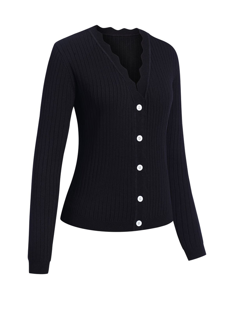1930s V-Neck Ruffles Long Sleeve Sweater Coat - vintage fashion, retro style