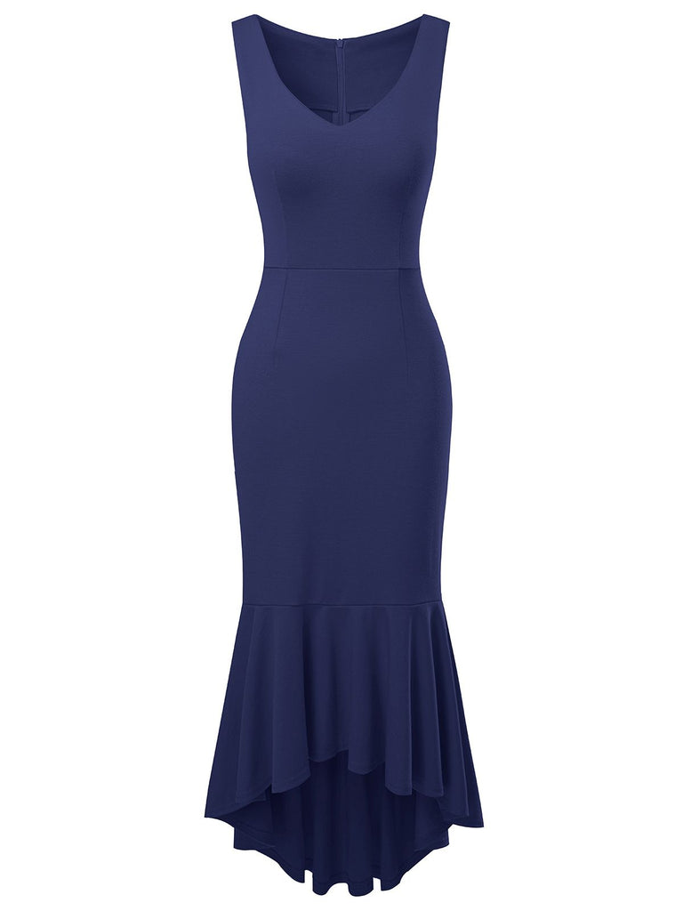 She slips into this 1930s V-Neck Sleeveless Ruffled Fishtail Dress and suddenly it's a 1930s daydream