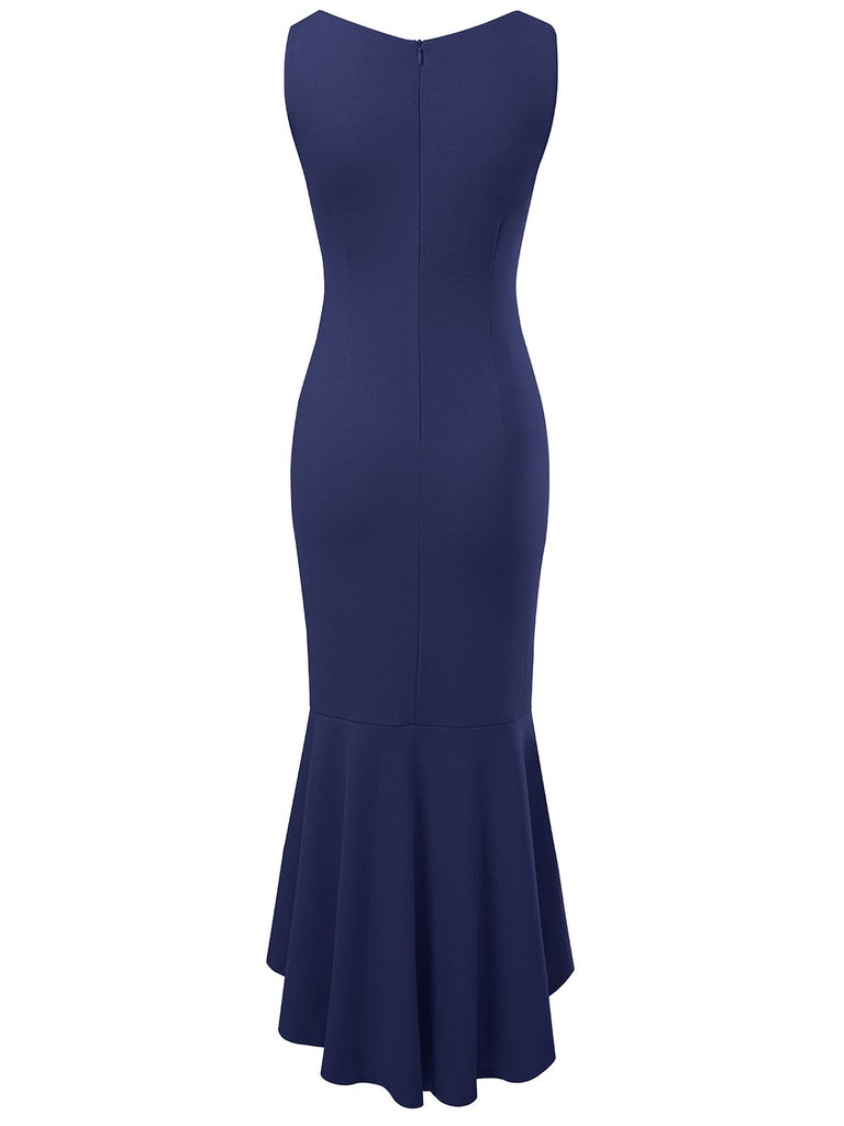 1930s V-Neck Sleeveless Ruffled Fishtail Dress, vintage dress, retro fashion - perfect for women who love vintage and retro fashion