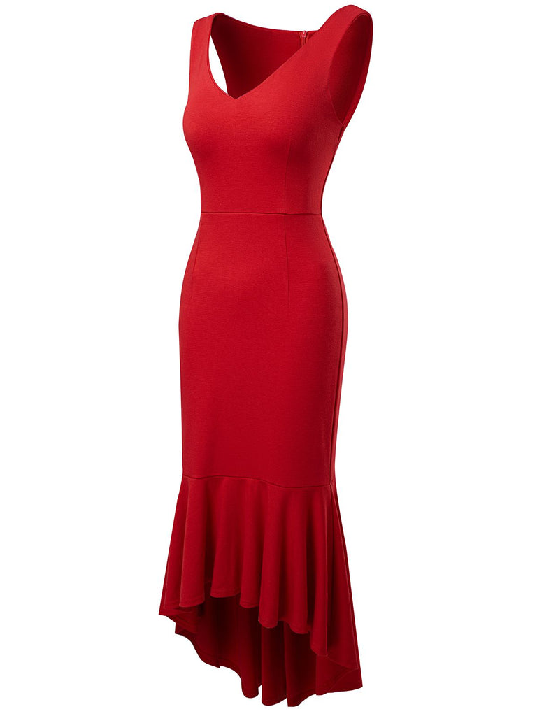 This 1930s V-Neck Sleeveless Ruffled Fishtail Dress wraps her in 1930s elegance, one twirl at a time
