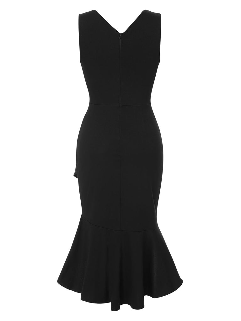 1930s V-Neck Solid Fishtail Bodycon Dress, vintage dress, retro fashion - perfect for women who love vintage and retro fashion