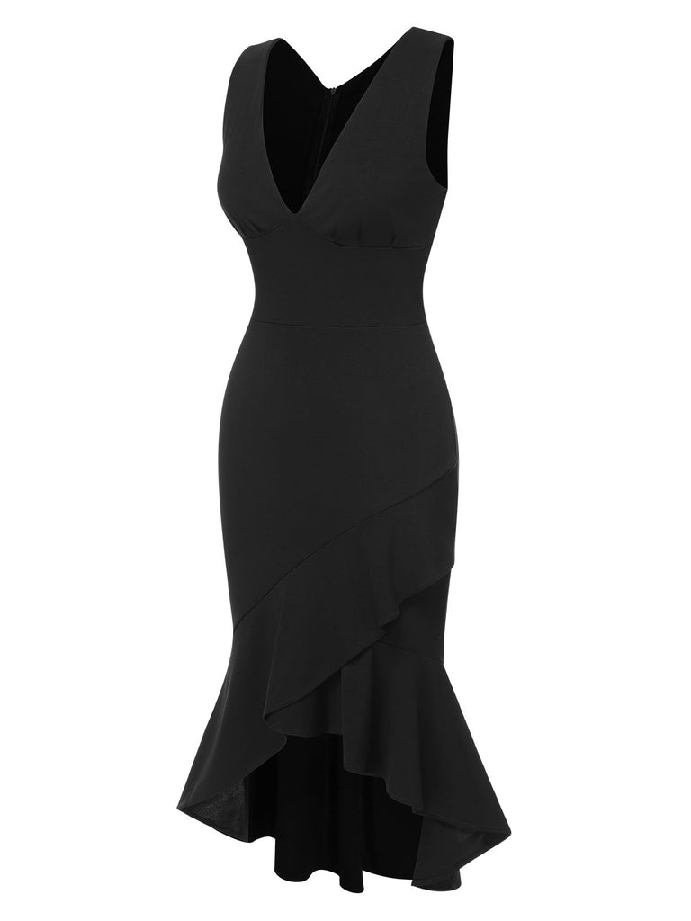 1930s V-Neck Solid Fishtail Bodycon Dress, vintage dress, retro fashion - perfect for women who love vintage and retro fashion