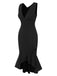 1930s V-Neck Solid Fishtail Bodycon Dress, vintage dress, retro fashion - perfect for women who love vintage and retro fashion