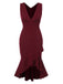 1930s V-Neck Solid Fishtail Bodycon Dress, vintage dress, retro fashion - perfect for women who love vintage and retro fashion