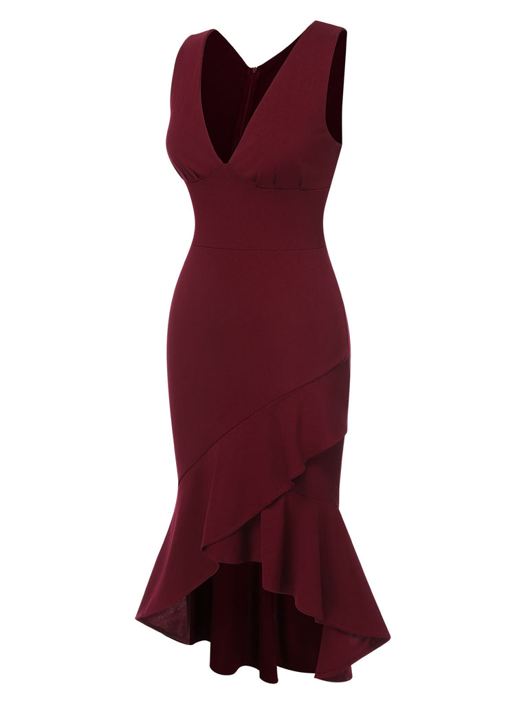 1930s V-Neck Solid Fishtail Bodycon Dress, vintage dress, retro fashion - perfect for women who love vintage and retro fashion