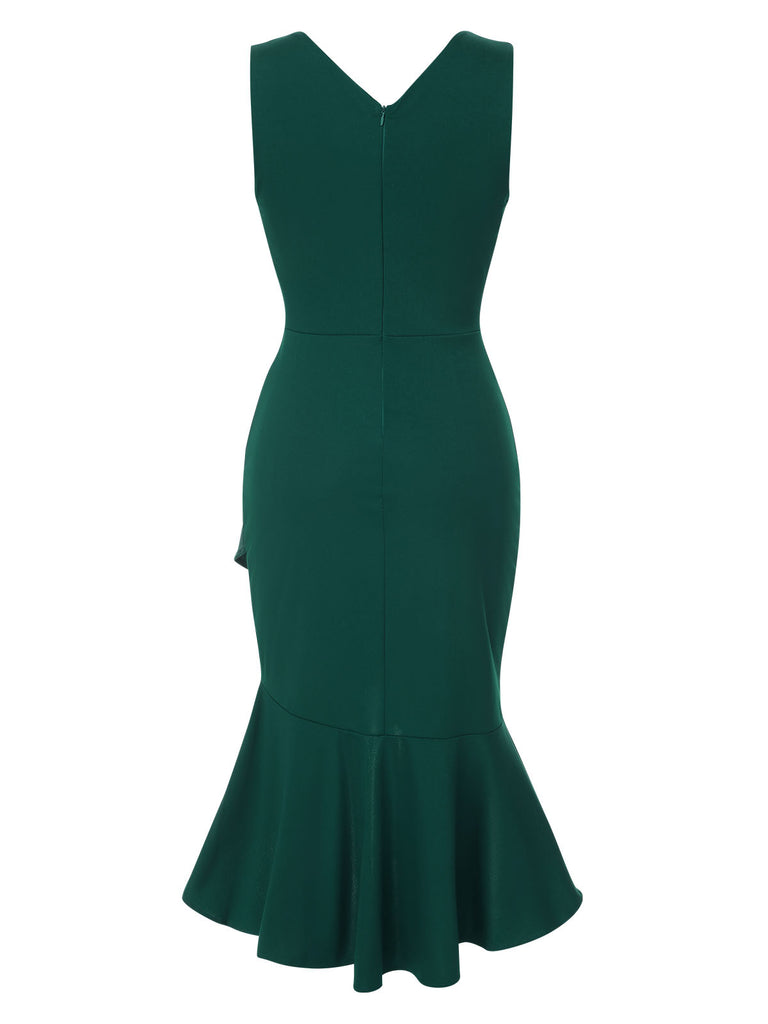1930s V-Neck Solid Fishtail Bodycon Dress, vintage dress, retro fashion - perfect for women who love vintage and retro fashion