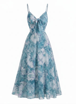 [Pre-Sale] Blue 1930s Watercolor Floral V-Neck Bohemian Slip Dress, vintage dress, retro fashion, floral print - perfect for women who love vintage and retro fashion