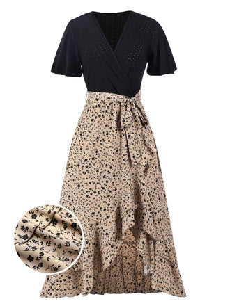 1930s Wrap V-Neck Patchwork Ruffle Dress, vintage dress, retro fashion - perfect for women who love vintage and retro fashion