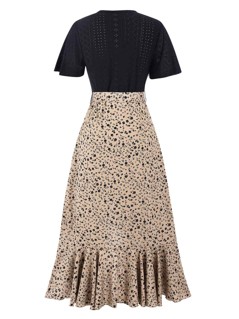 1930s Wrap V-Neck Patchwork Ruffle Dress, vintage dress, retro fashion - perfect for women who love vintage and retro fashion