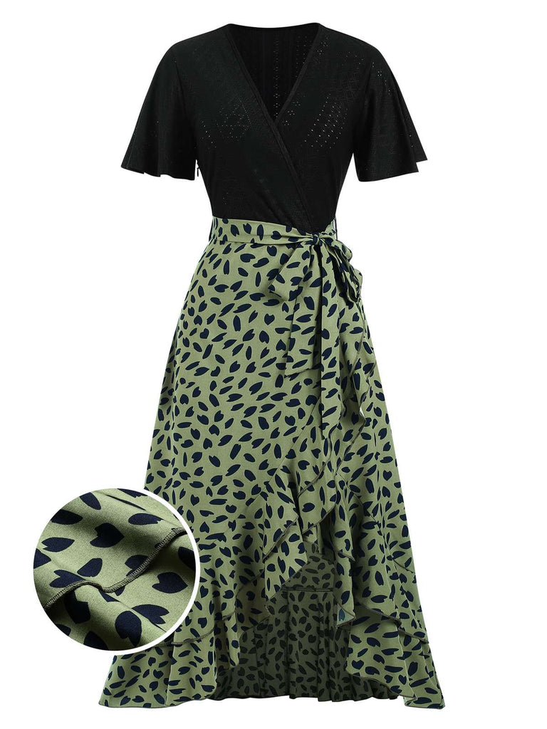 1930s Wrap V-Neck Patchwork Ruffle Dress, vintage dress, retro fashion - perfect for women who love vintage and retro fashion