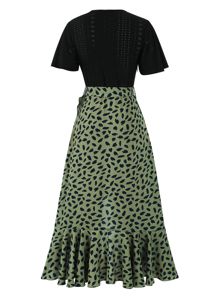 1930s Wrap V-Neck Patchwork Ruffle Dress, vintage dress, retro fashion - perfect for women who love vintage and retro fashion