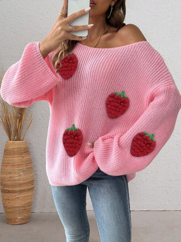 1940s 3D Strawberry Surplice Patchwork Sweater - vintage fashion, retro style