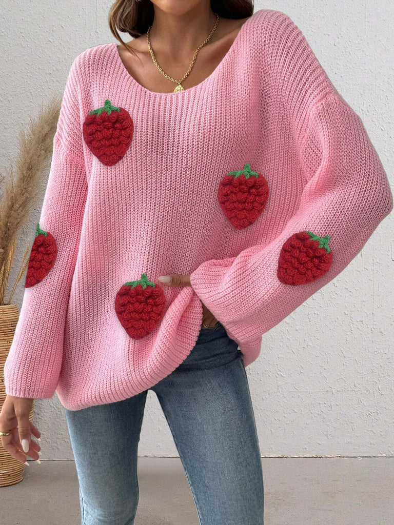1940s 3D Strawberry Surplice Patchwork Sweater - vintage fashion, retro style