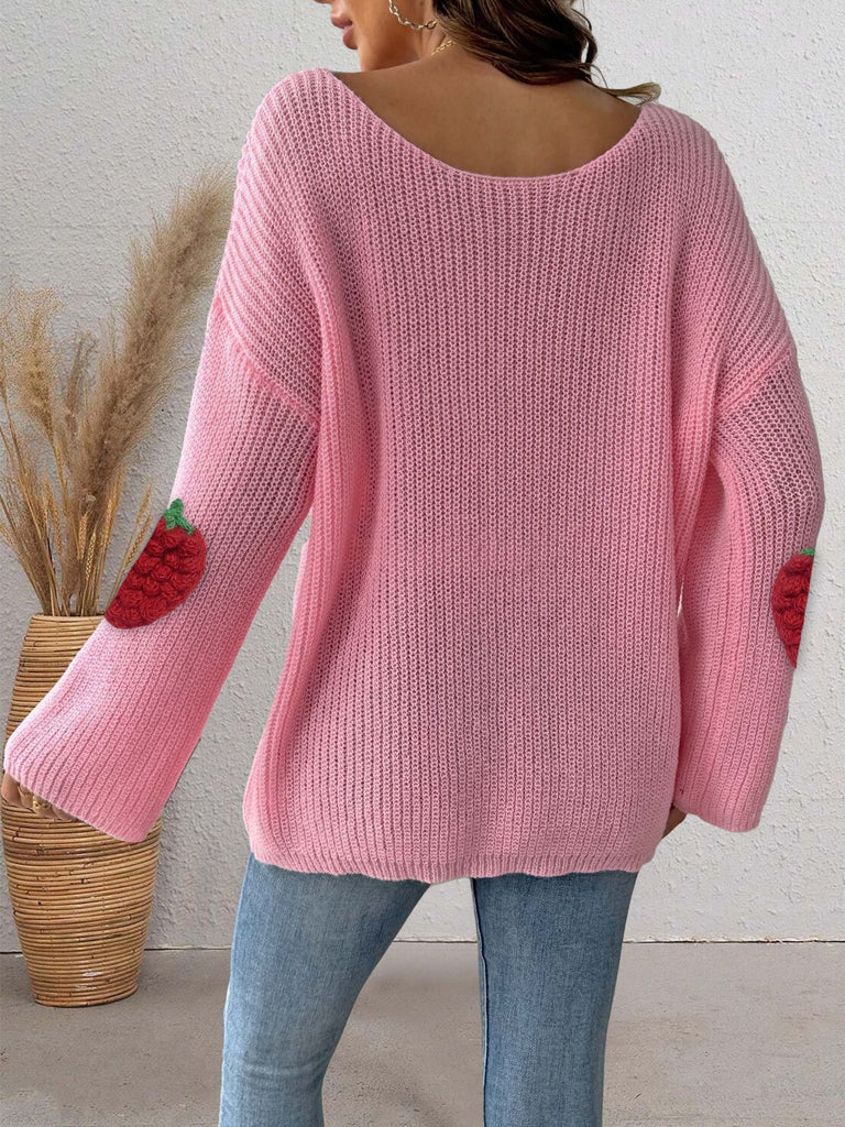 1940s 3D Strawberry Surplice Patchwork Sweater - vintage fashion, retro style