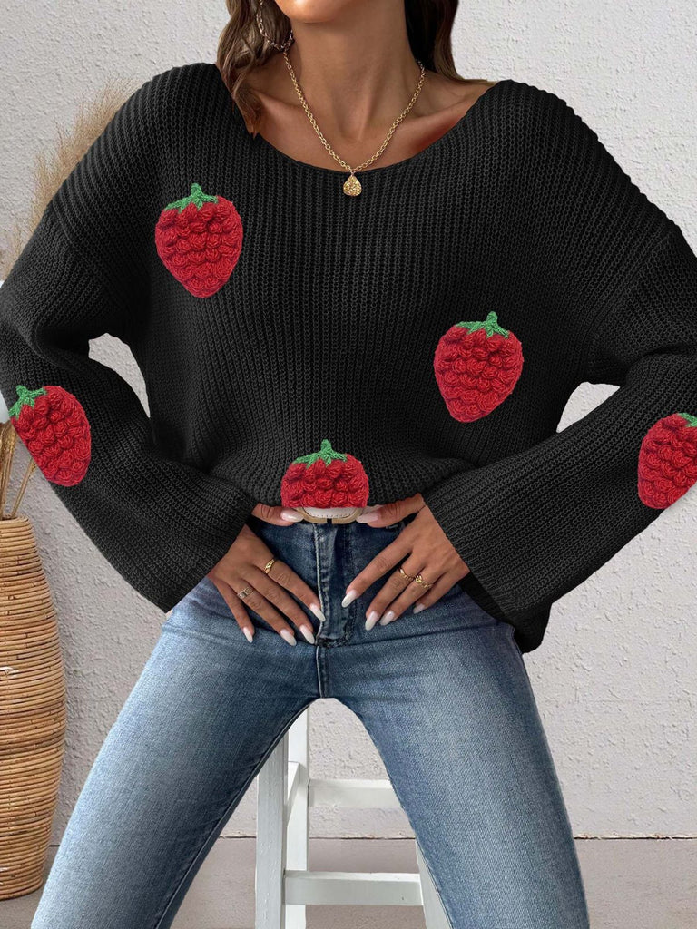 1940s 3D Strawberry Surplice Patchwork Sweater - vintage fashion, retro style