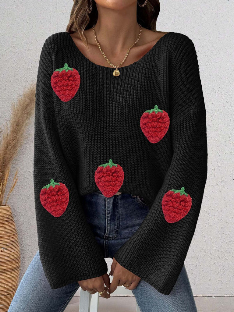 1940s 3D Strawberry Surplice Patchwork Sweater - vintage fashion, retro style